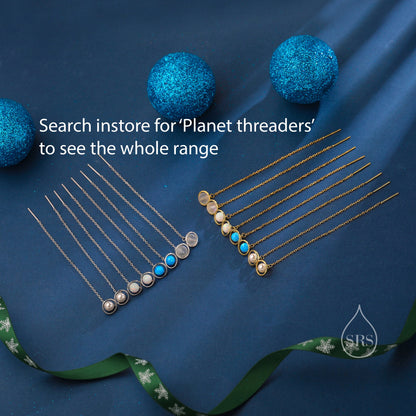 Mother of Pearl Planet Threader Earrings in Sterling Silver, Silver or Gold, Pearl Planet Ear Threaders, 9cm long threaders