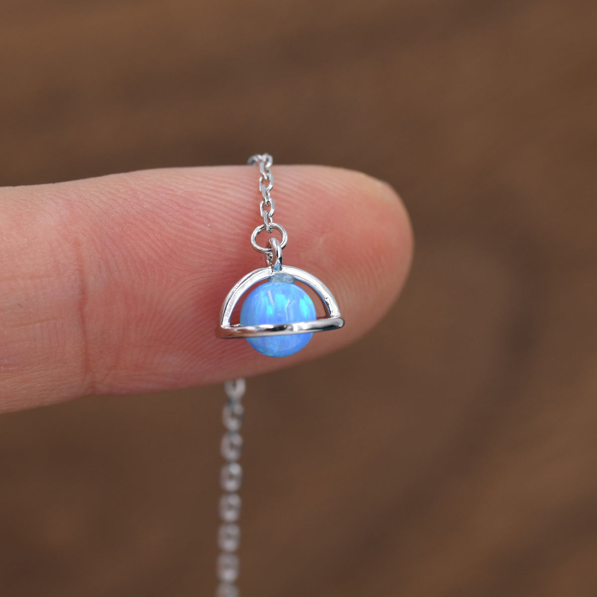Blue Opal Planet Threader Earrings in Sterling Silver, Silver or Gold, Opal Planet Ear Threaders, 9cm long threaders