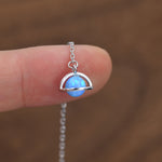 Blue Opal Planet Threader Earrings in Sterling Silver, Silver or Gold, Opal Planet Ear Threaders, 9cm long threaders