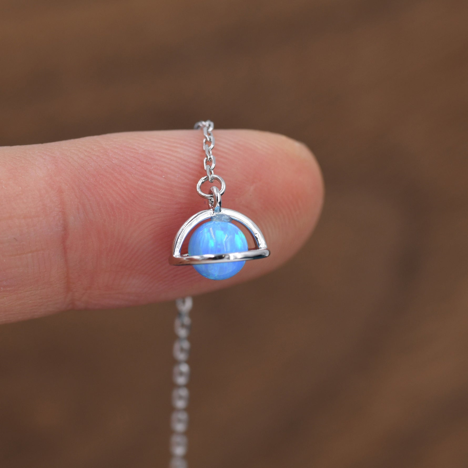 Blue Opal Planet Threader Earrings in Sterling Silver, Silver or Gold, Opal Planet Ear Threaders, 9cm long threaders