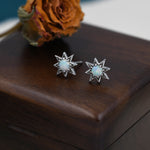 Starburst White Opal Stud Earrings in Sterling Silver, Silver or Gold, Star Opal Earrings, Stacking Earrings