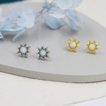 Starburst White Opal Stud Earrings in Sterling Silver, Silver or Gold, Star Opal Earrings, Stacking Earrings