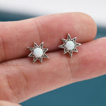 Starburst White Opal Stud Earrings in Sterling Silver, Silver or Gold, Star Opal Earrings, Stacking Earrings