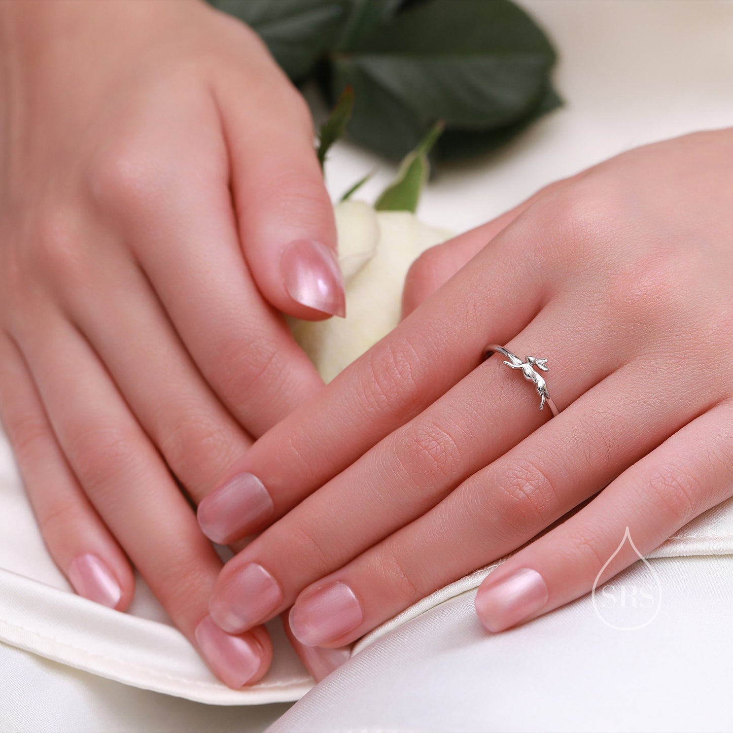 Sterling Silver Hare Ring, Adjustable Size Bunny Ring, Rabbit Ring, Dainty and Delicate