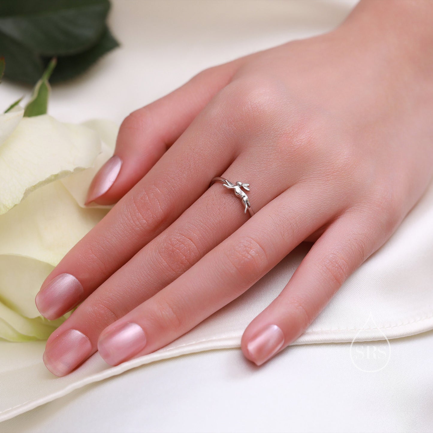 Sterling Silver Hare Ring, Adjustable Size Bunny Ring, Rabbit Ring, Dainty and Delicate