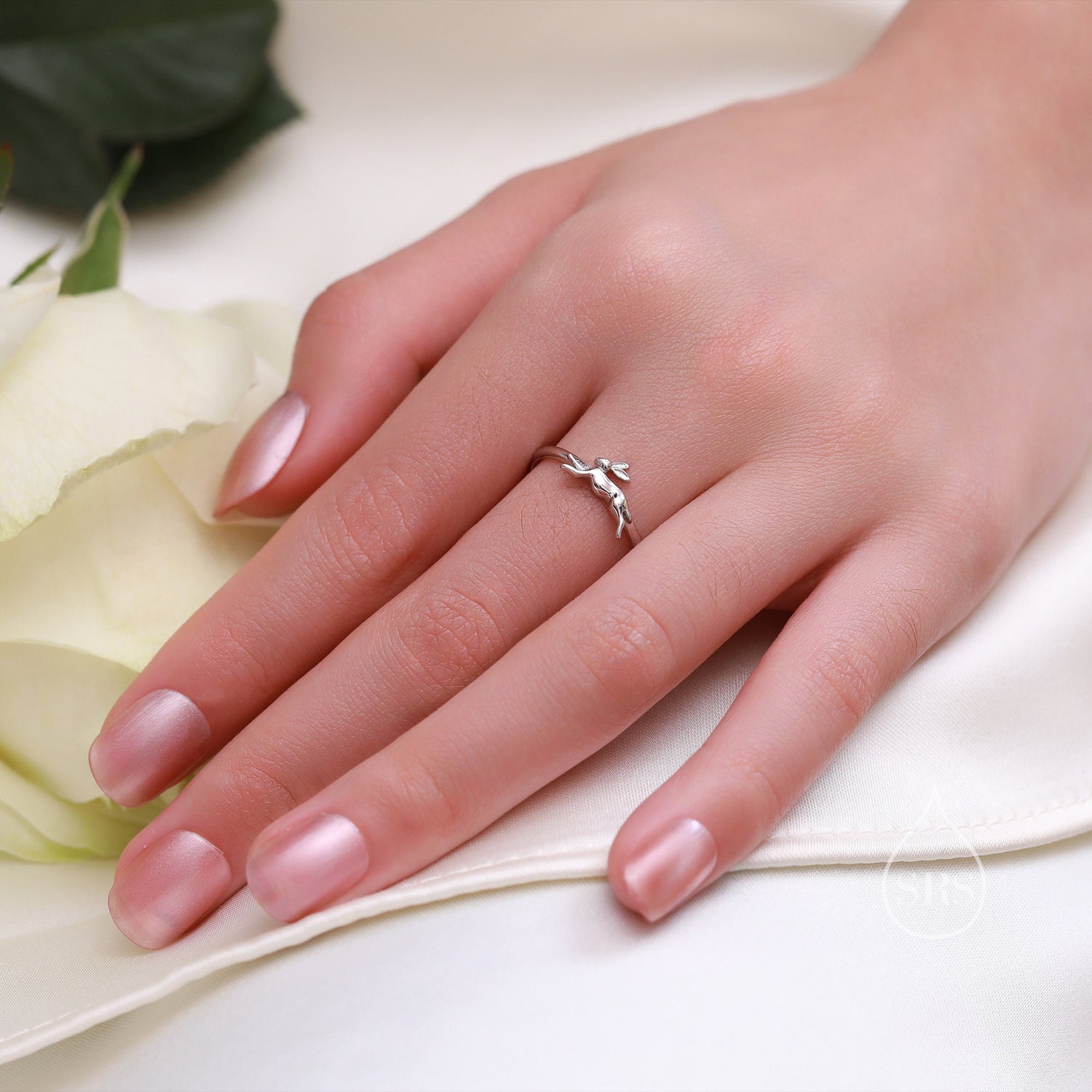 Sterling Silver Hare Ring, Adjustable Size Bunny Ring, Rabbit Ring, Dainty and Delicate