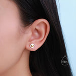 Two Tone Heart Disk Stud Earrings in Sterling Silver, Heart Earrings, Heart Round Circle Earrings