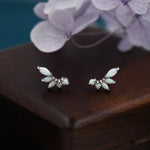 Sterling Silver White Opal Marquise Cluster Stud Earrings, Silver and Gold, Blue Opal Earrings, Lab Opal Mini Crawler Earrings, Minimalist