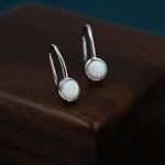 Sterling Silver White Opal Drop Earrings in Sterling Silver, Round Fire Opal Hook Earrings, Delicate Opal Earrings, Lab Opal