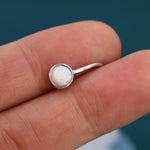 Sterling Silver White Opal Drop Earrings in Sterling Silver, Round Fire Opal Hook Earrings, Delicate Opal Earrings, Lab Opal