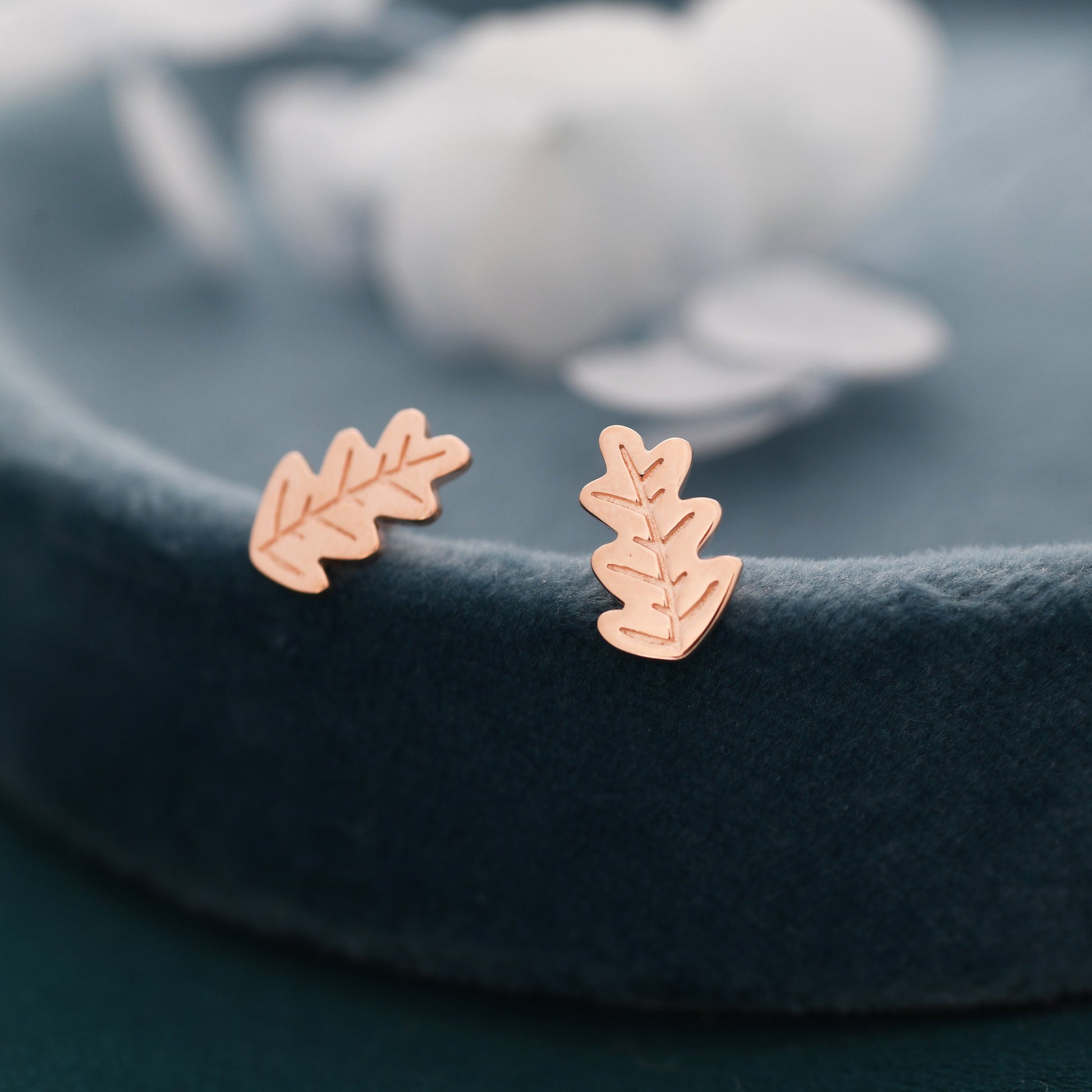 Oak Leaf Stud Earrings in Sterling Silver, Petite Acorn Leaf Earrings, Small Leaf Stud, Nature Inspired