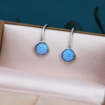 Sterling Silver Blue Opal Drop Earrings in Sterling Silver, Round Blue Opal Hook Earrings, Delicate Opal Earrings, Lab Opal