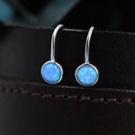Sterling Silver Blue Opal Drop Earrings in Sterling Silver, Round Blue Opal Hook Earrings, Delicate Opal Earrings, Lab Opal