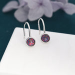 Sterling Silver Purple Opal Drop Earrings in Sterling Silver, Round Purple Opal Hook Earrings, Delicate Opal Earrings, Lab Opal