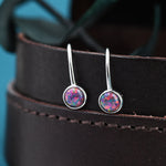 Sterling Silver Purple Opal Drop Earrings in Sterling Silver, Round Purple Opal Hook Earrings, Delicate Opal Earrings, Lab Opal