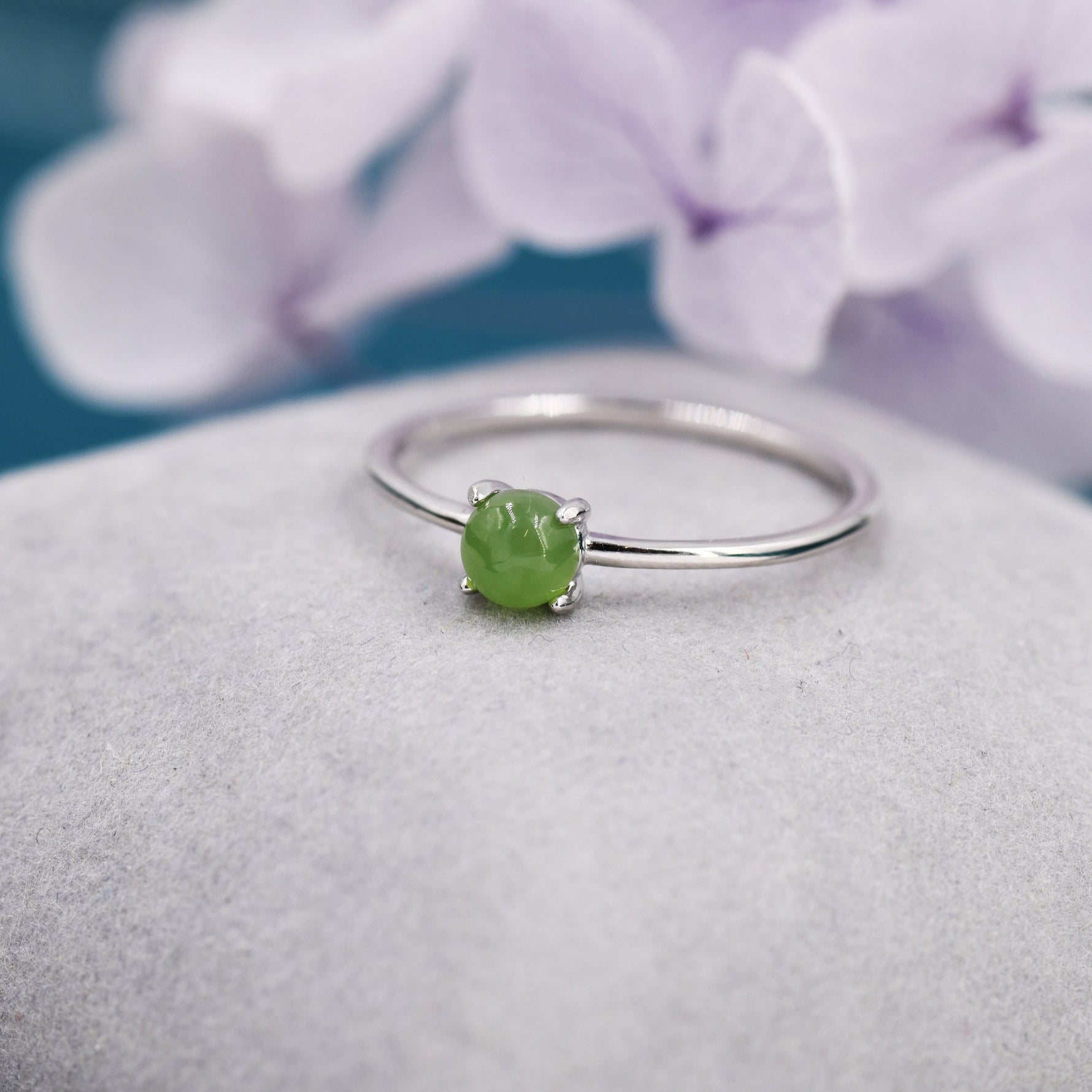 Genuine Green Jade Ring in Sterling Silver, US 5 - 8, Natural Jade Ring, Tiny Jade Ring? 4mm Jade Ring