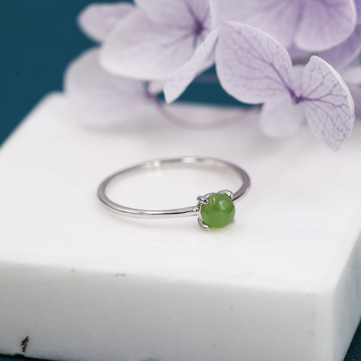 Genuine Green Jade Ring in Sterling Silver, US 5 - 8, Natural Jade Ring, Tiny Jade Ring? 4mm Jade Ring