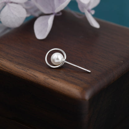 Mother of Pearl Planet Stud Earrings in Sterling Silver, Silver or Gold, Pearl Planet Halo Earrings, Pearl Saturn Earrings