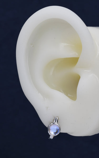 Moonstone Huggie Hoop Earrings in Sterling Silver, 5mm Moonstone Hoops, Moonstone Hoops, Simulated Moonstone Hoops