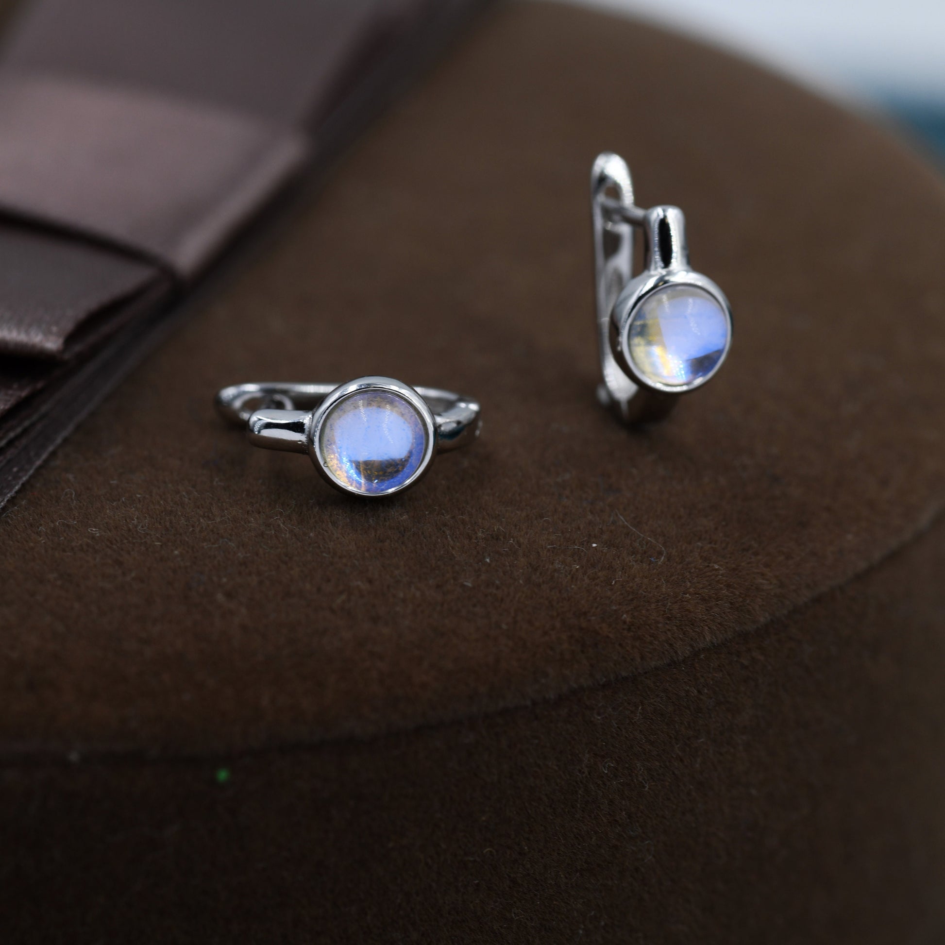 Moonstone Huggie Hoop Earrings in Sterling Silver, 5mm Moonstone Hoops, Moonstone Hoops, Simulated Moonstone Hoops