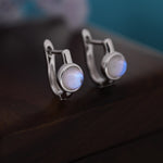 Moonstone Huggie Hoop Earrings in Sterling Silver, 5mm Moonstone Hoops, Moonstone Hoops, Simulated Moonstone Hoops