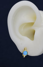 Blue Opal Huggie Hoop Earrings in Sterling Silver, Silver or Gold, 5mm Opal Lever Hoops, Opal Hoops, Simulated Opal Hoops, Fire Opal Hoops