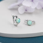 Green Opal Huggie Hoop Earrings in Sterling Silver, Silver or Gold, 5mm Opal Lever Hoops, Opal Hoops, Simulated Opal Hoops, Fire Opal Hoops