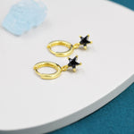 Black CZ Star Huggie Hoop Earrings in Sterling Silver, Silver or Gold, North Star Dangle Earrings, Sunburst Earrings, Celestial Jewellery