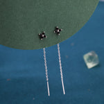 Black Hydrangea Flower CZ Threader Earrings in Sterling Silver, Silver or Gold, Four Dot Crystal Ear Threaders, Flower CZ Earrings