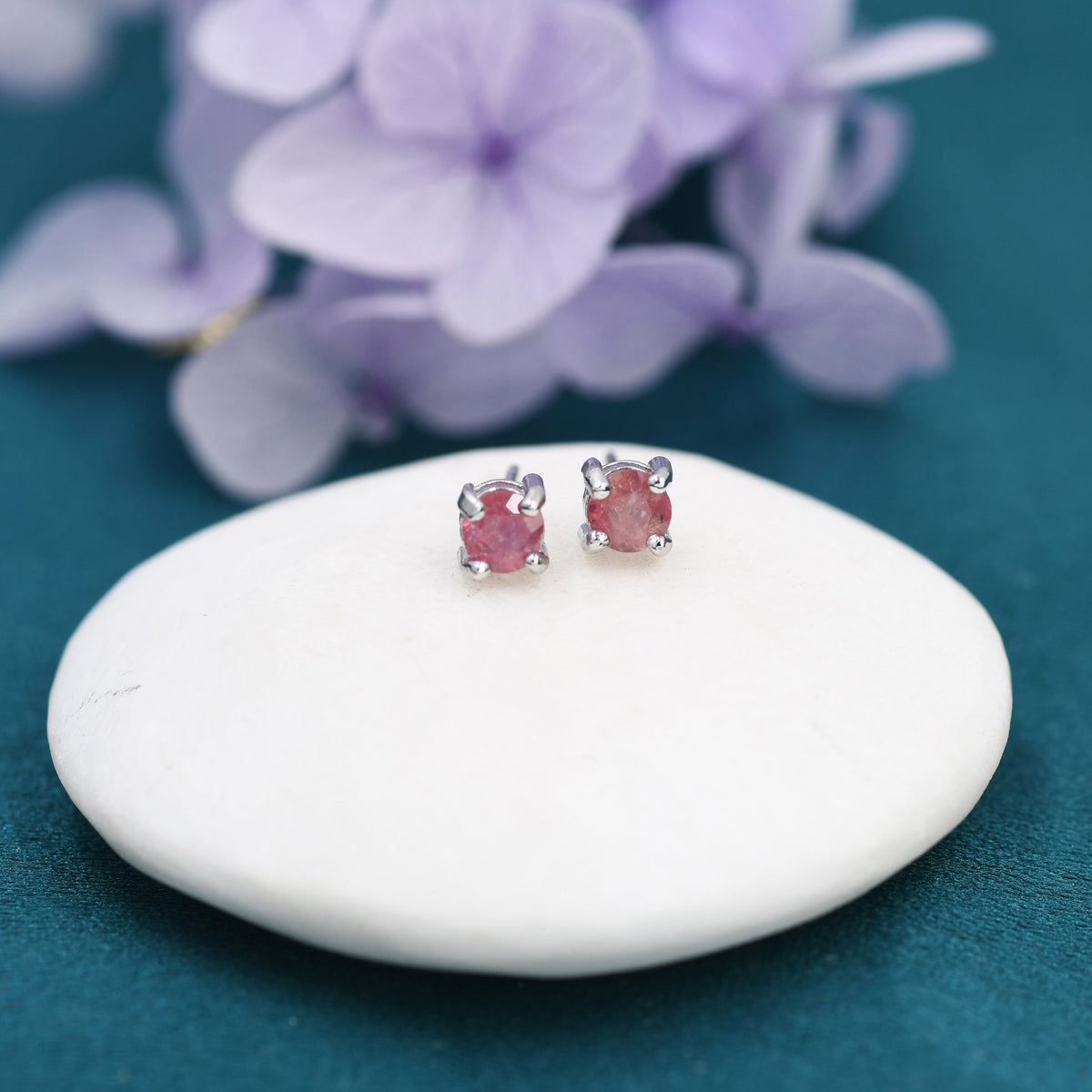 Natural Raw Tourmaline Stone Stud Earrings in Sterling Silver - Genuine Tourmaline Crystal Stud Earrings - Semi Precious Gemstone