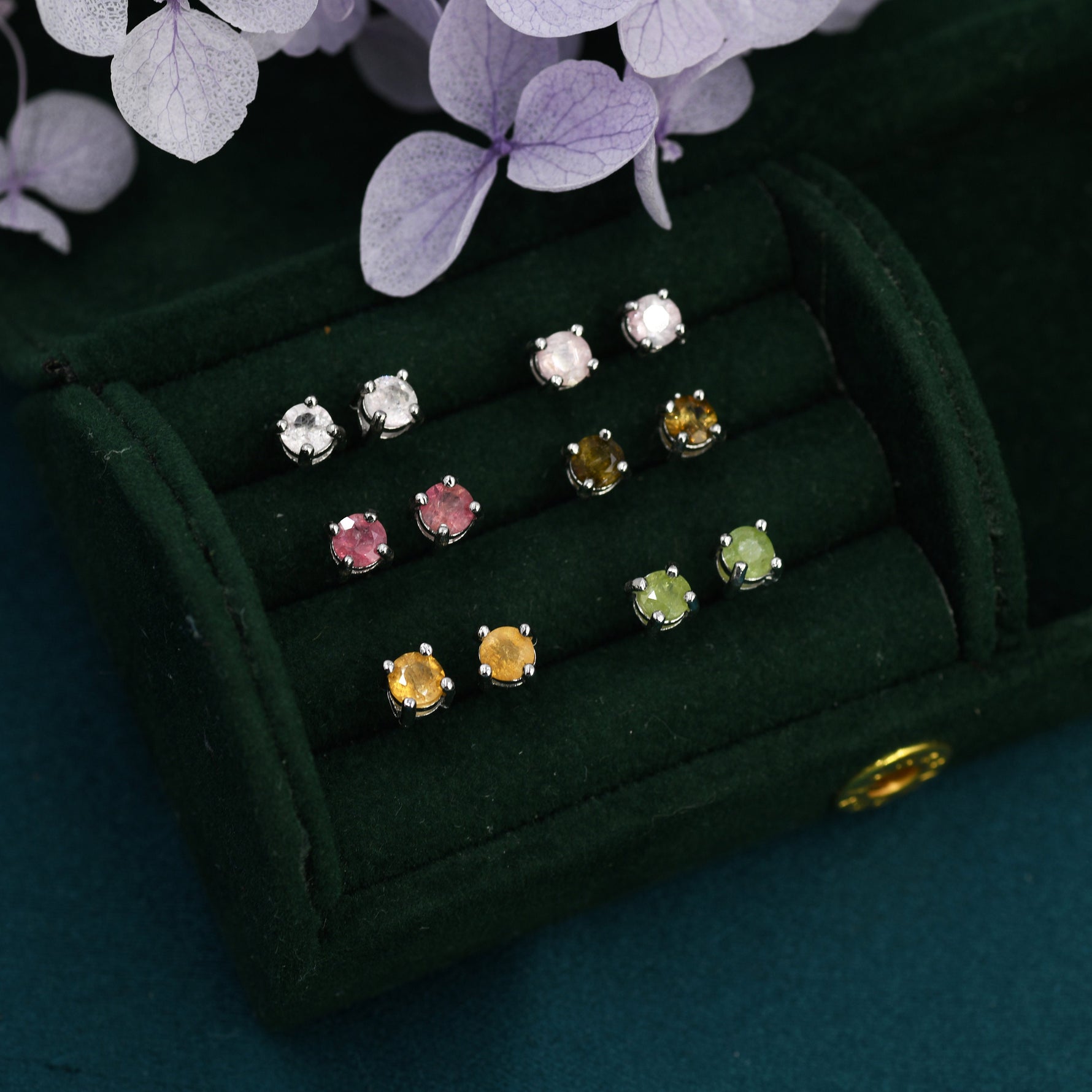 Natural Raw Tourmaline Stone Stud Earrings in Sterling Silver - Genuine Tourmaline Crystal Stud Earrings - Semi Precious Gemstone
