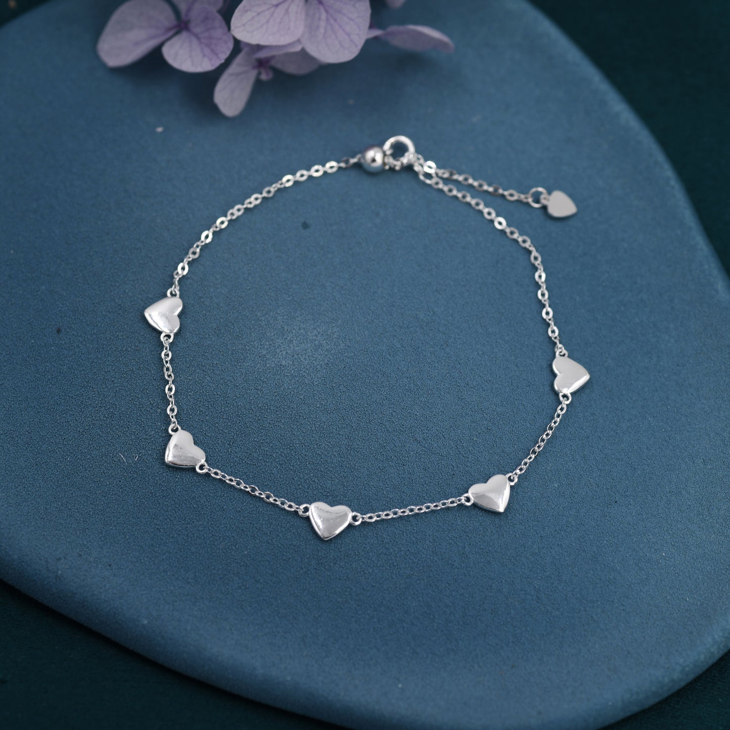 Sterling Silver  Five Heart Motif Bracelet, Small Heart Bracelet, Delicate Heart Bracelet, Heart Motif Bracelet