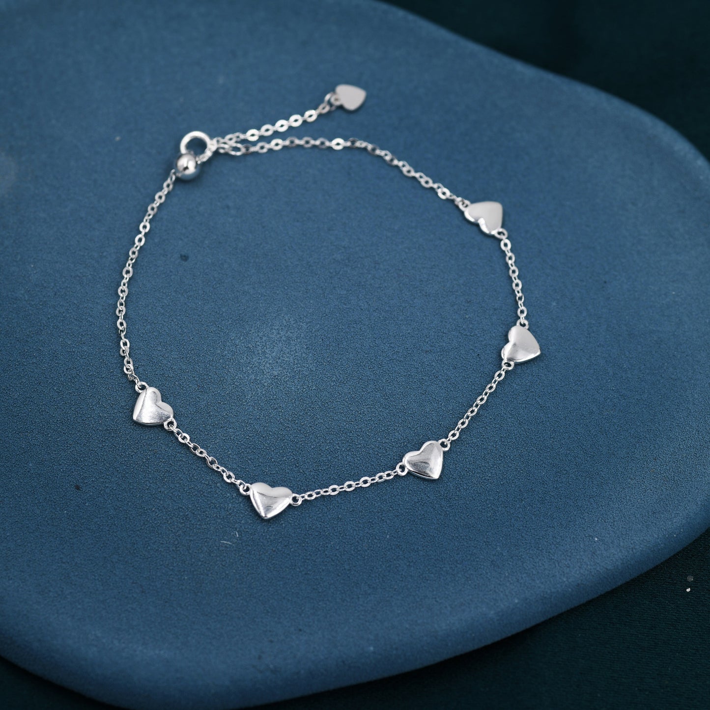 Sterling Silver  Five Heart Motif Bracelet, Small Heart Bracelet, Delicate Heart Bracelet, Heart Motif Bracelet