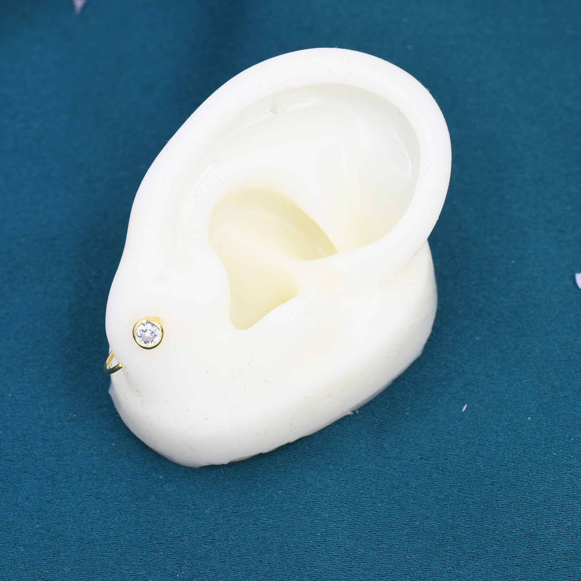 Crystal CZ Huggie Hoop Earrings in Sterling Silver, Silver or Gold or Rose Gold, Half Hoop, Tiny CZ Open Hoop, Pull Through