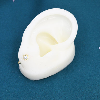 Crystal CZ Huggie Hoop Earrings in Sterling Silver, Silver or Gold or Rose Gold, Half Hoop, Tiny CZ Open Hoop, Pull Through