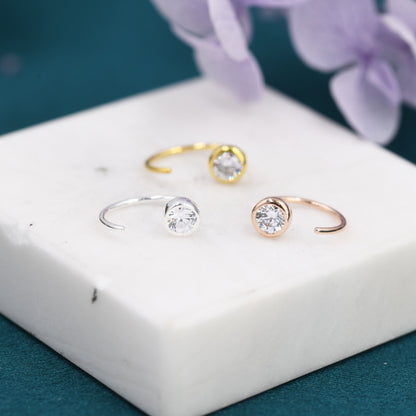 Crystal CZ Huggie Hoop Earrings in Sterling Silver, Silver or Gold or Rose Gold, Half Hoop, Tiny CZ Open Hoop, Pull Through