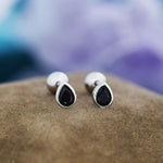 Extra Tiny Black CZ Droplet Screw Back Earrings in Sterling Silver, Silver or Gold, Black CZ Screwback Earrings, Barbell
