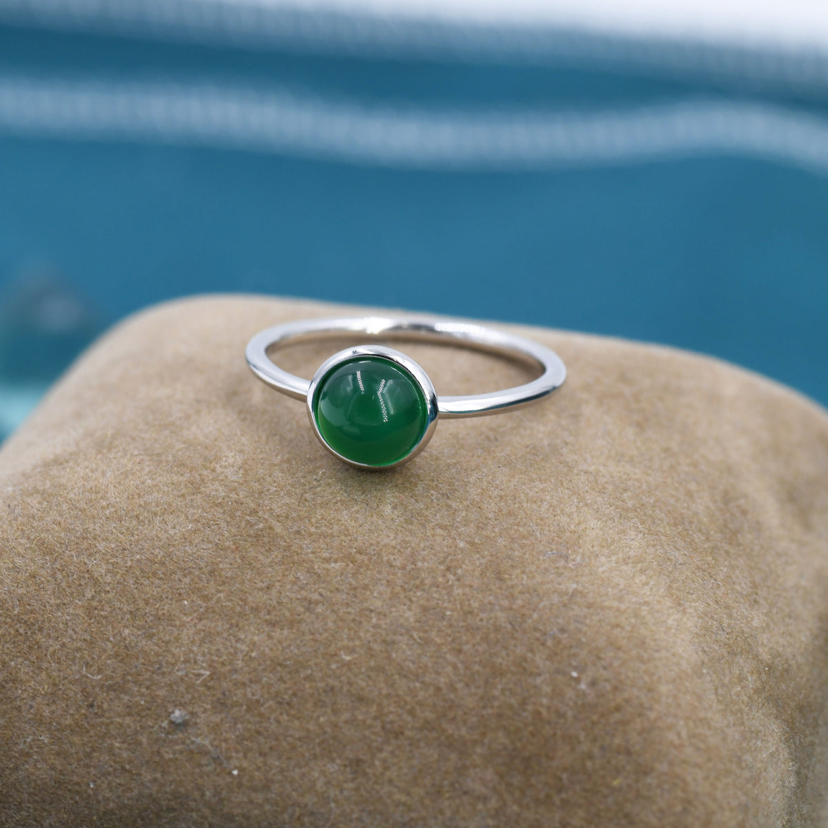 6mm Green Onyx Bezel Gemstone Ring