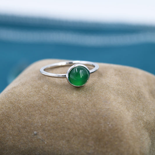 Genuine Green Onyx Ring in Sterling Silver, US 5 - 8, Natural Onyx Ring, Tiny Jade Ring?6mm Onyx Stone