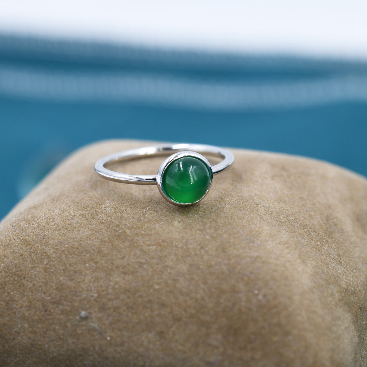 6mm Green Onyx Bezel Gemstone Ring