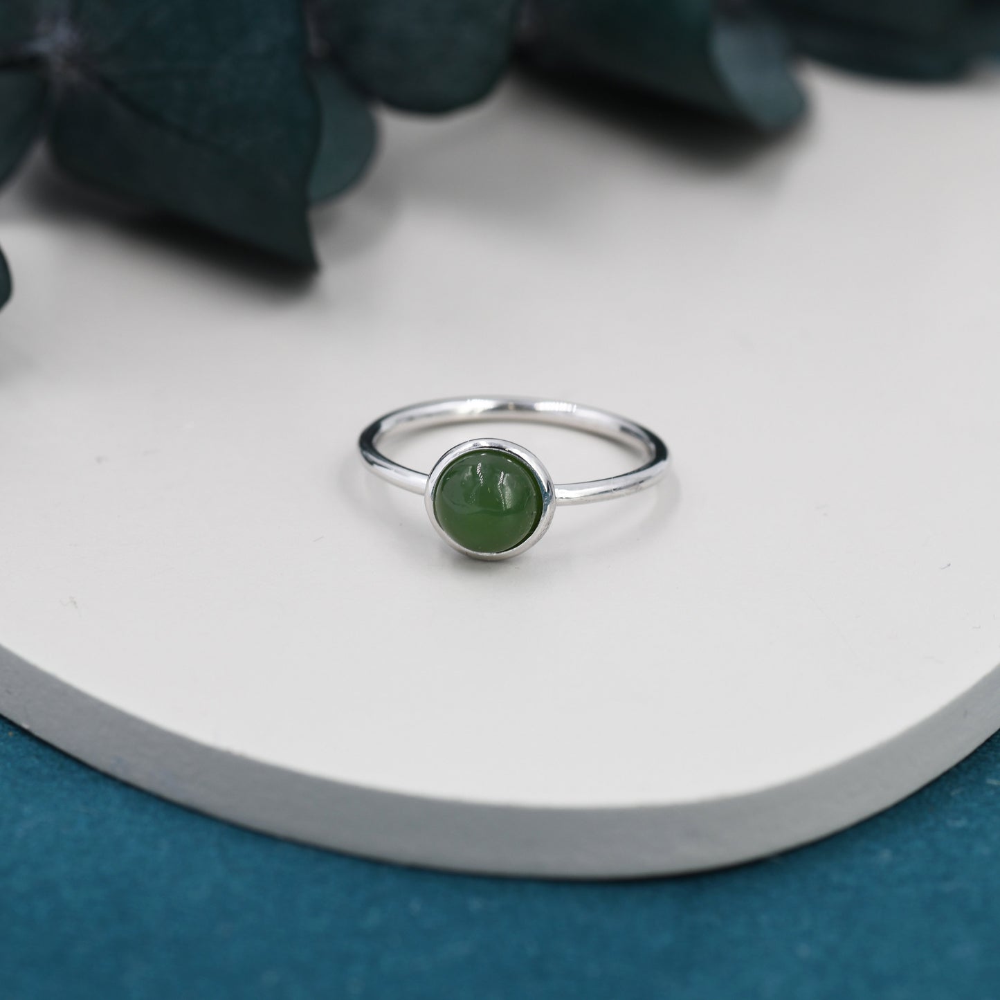 Genuine Green Jade Ring in Sterling Silver, US 5 - 8, Natural Green Jade Ring, 6mm Jade Ring