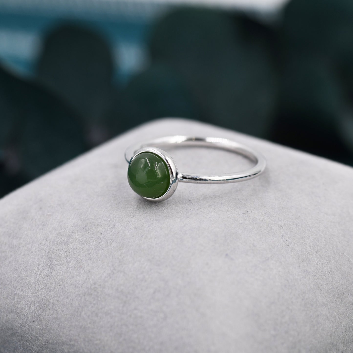 Genuine Green Jade Ring in Sterling Silver, US 5 - 8, Natural Green Jade Ring, 6mm Jade Ring