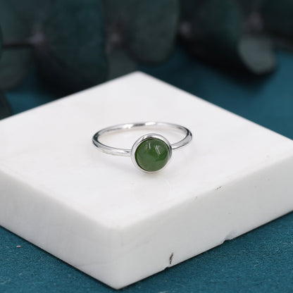 Genuine Green Jade Ring in Sterling Silver, US 5 - 8, Natural Green Jade Ring, 6mm Jade Ring