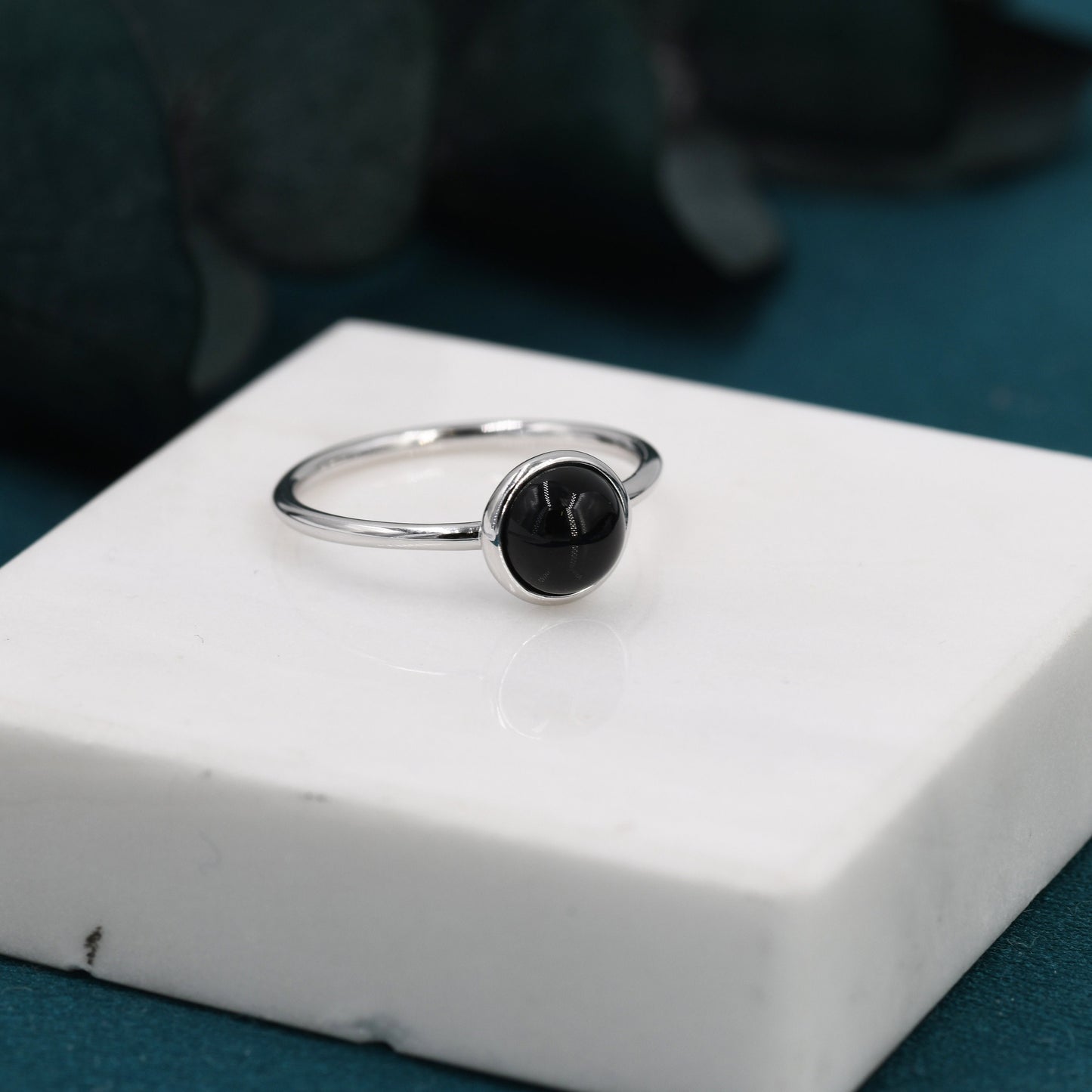 Genuine Black Onyx Ring in Sterling Silver, US 5 - 8, Natural Black Onyx Ring, 6mm Black Onyx Ring