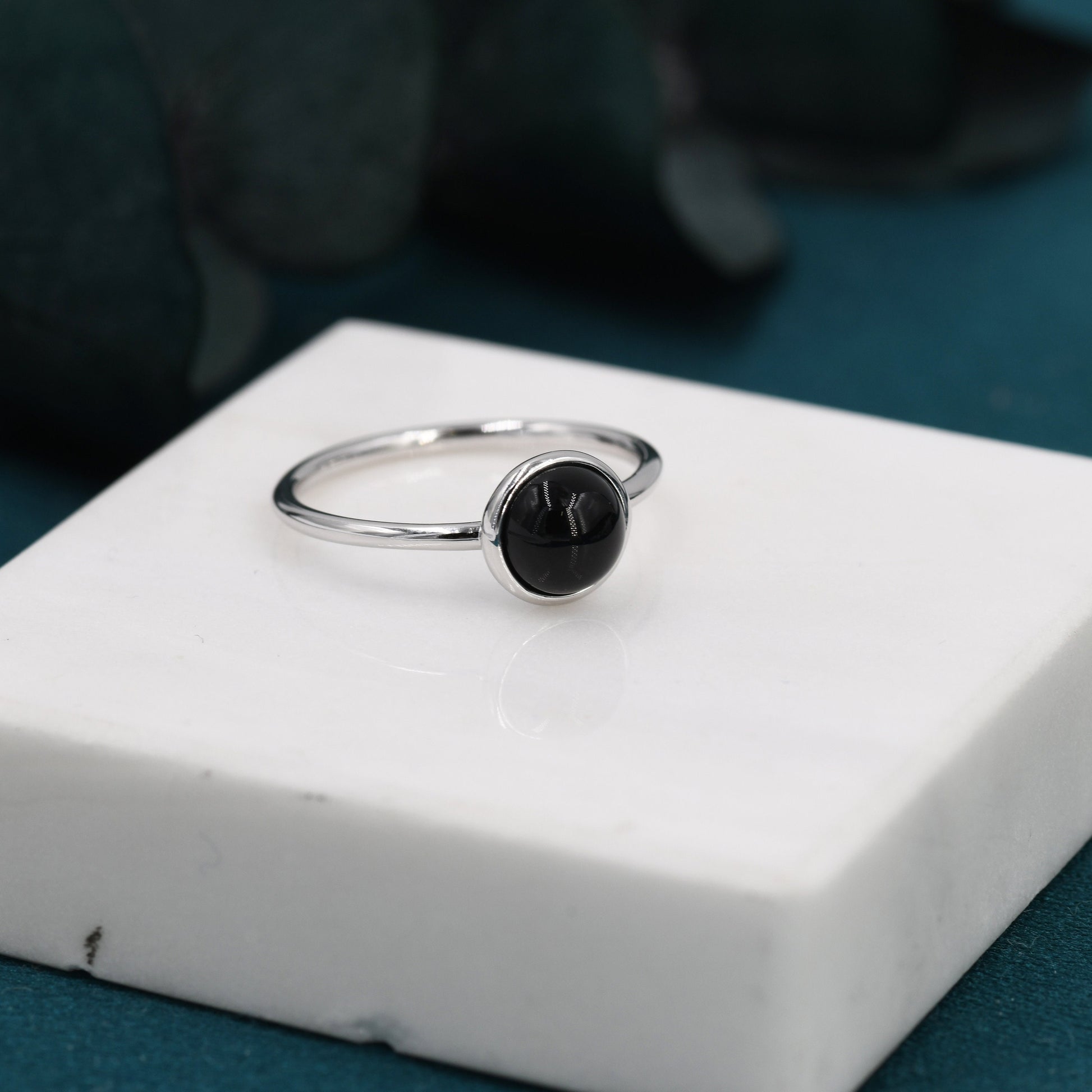 Genuine Black Onyx Ring in Sterling Silver, US 5 - 8, Natural Black Onyx Ring, 6mm Black Onyx Ring