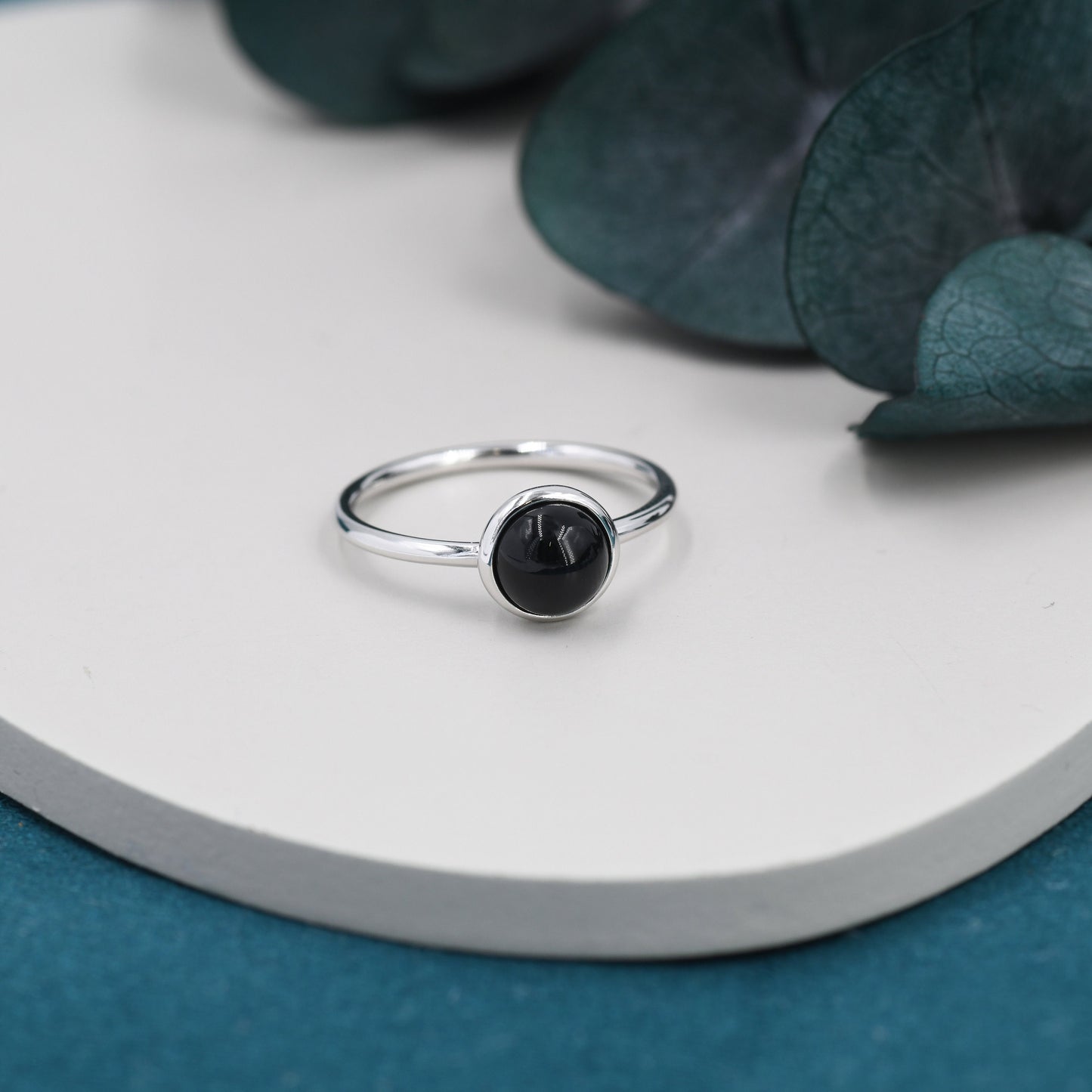 Genuine Black Onyx Ring in Sterling Silver, US 5 - 8, Natural Black Onyx Ring, 6mm Black Onyx Ring
