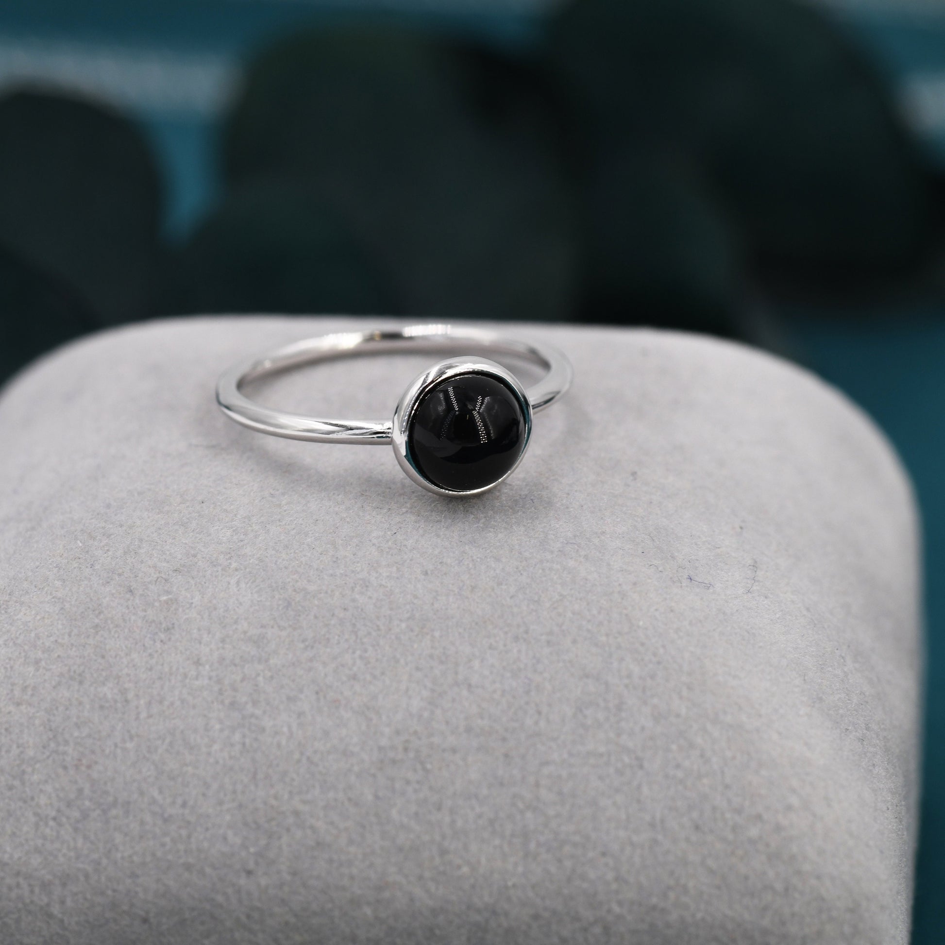 Genuine Black Onyx Ring in Sterling Silver, US 5 - 8, Natural Black Onyx Ring, 6mm Black Onyx Ring