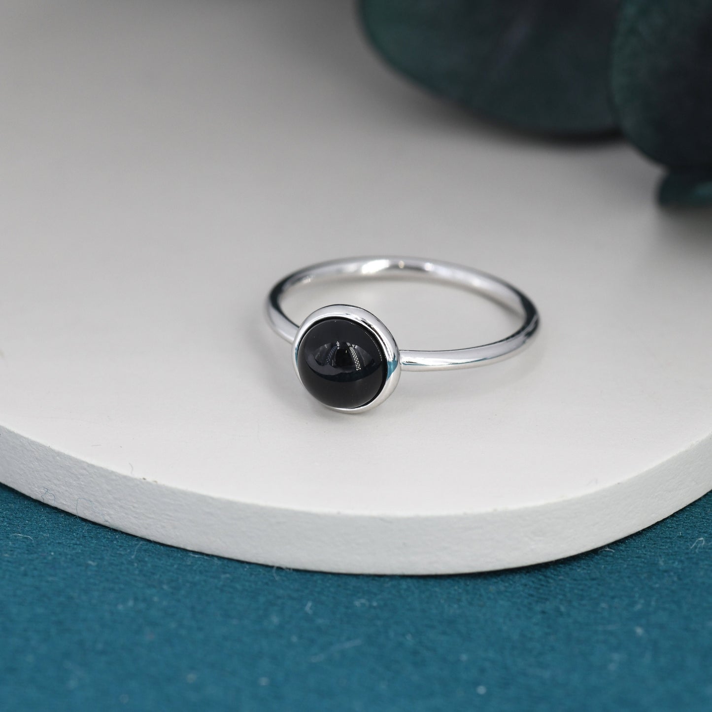 Genuine Black Onyx Ring in Sterling Silver, US 5 - 8, Natural Black Onyx Ring, 6mm Black Onyx Ring