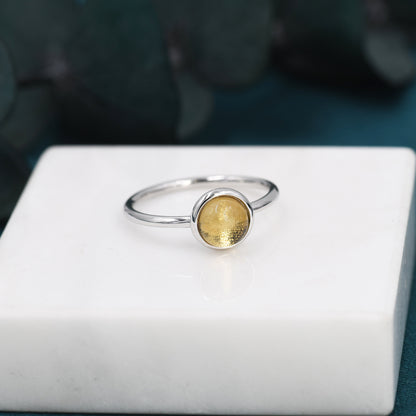 Genuine Yellow Citrine Ring in Sterling Silver, US 5 - 8, Natural Yellow Citrine Ring, 6mm Yellow Citrine Ring