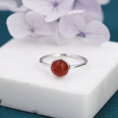 Genuine Red Onyx Ring in Sterling Silver, US 5 - 8, Natural Red Carnelian Ring, 6mm Red Carnelian Ring